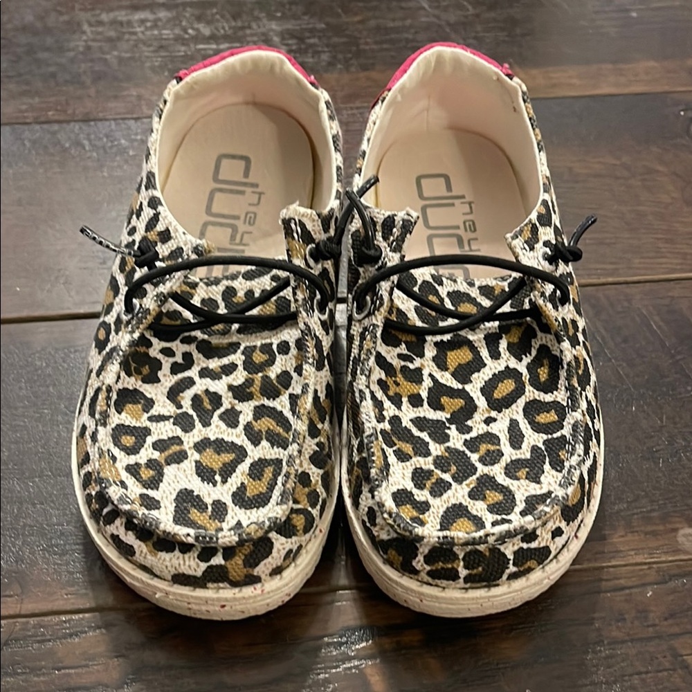 Hey Dude Kids Leopard Moccasins with Black and Brown Accents